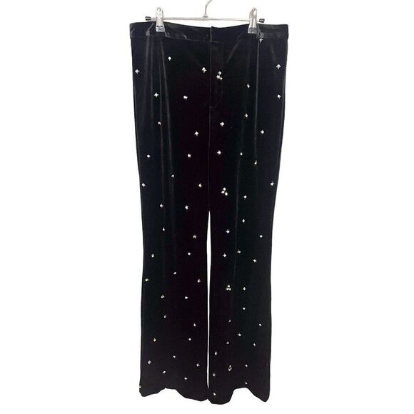 NWT Le Superbe Bianca Embellished Velvet Flare Pants Black Studded Size 6 - Picture 5 of 11